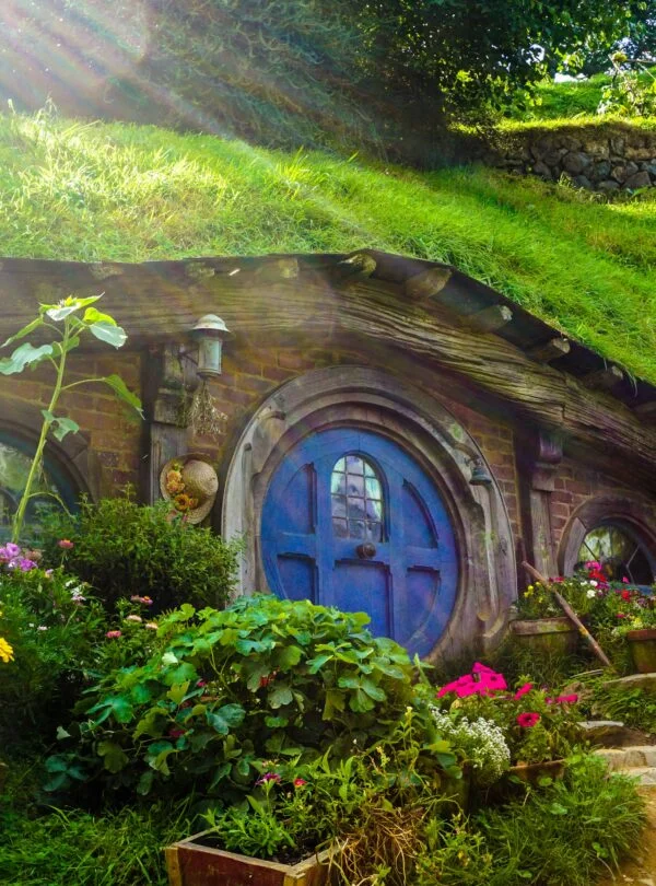 Hobbiton Movie Set New Zealand – lush green hills and iconic hobbit houses